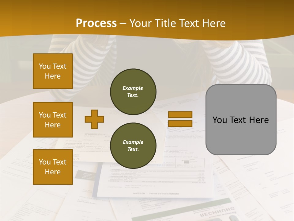 A Woman Sitting At A Table With A Calculator And Papers PowerPoint Template