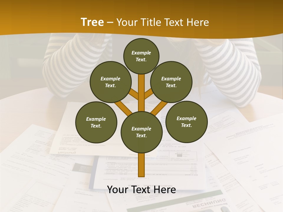 A Woman Sitting At A Table With A Calculator And Papers PowerPoint Template