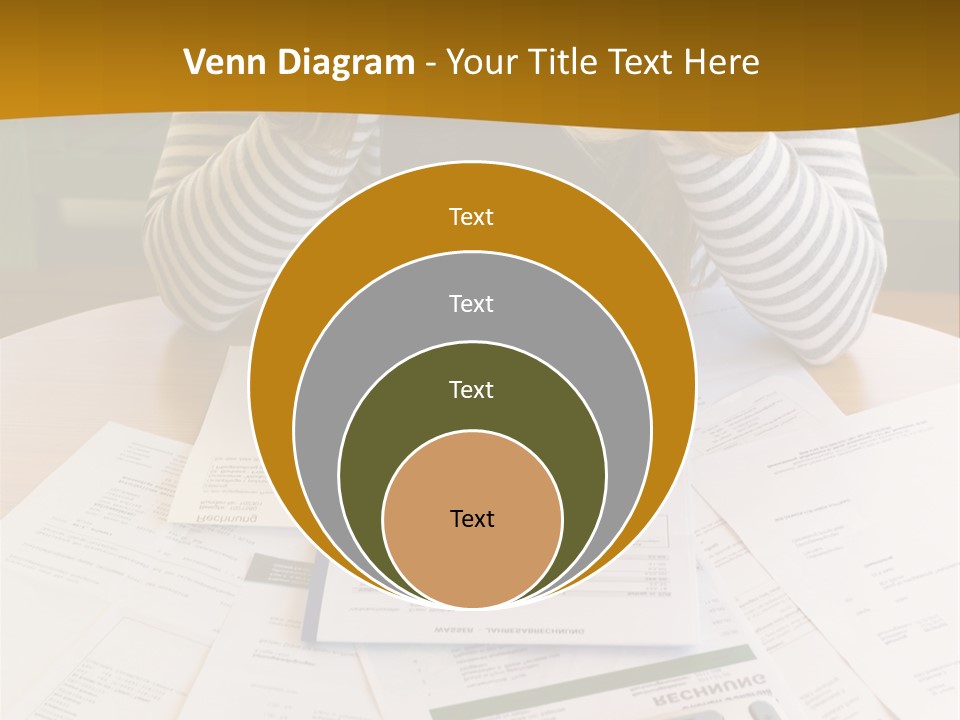 A Woman Sitting At A Table With A Calculator And Papers PowerPoint Template