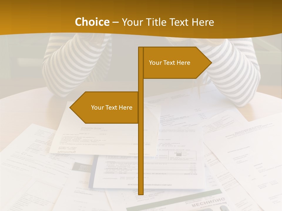 A Woman Sitting At A Table With A Calculator And Papers PowerPoint Template