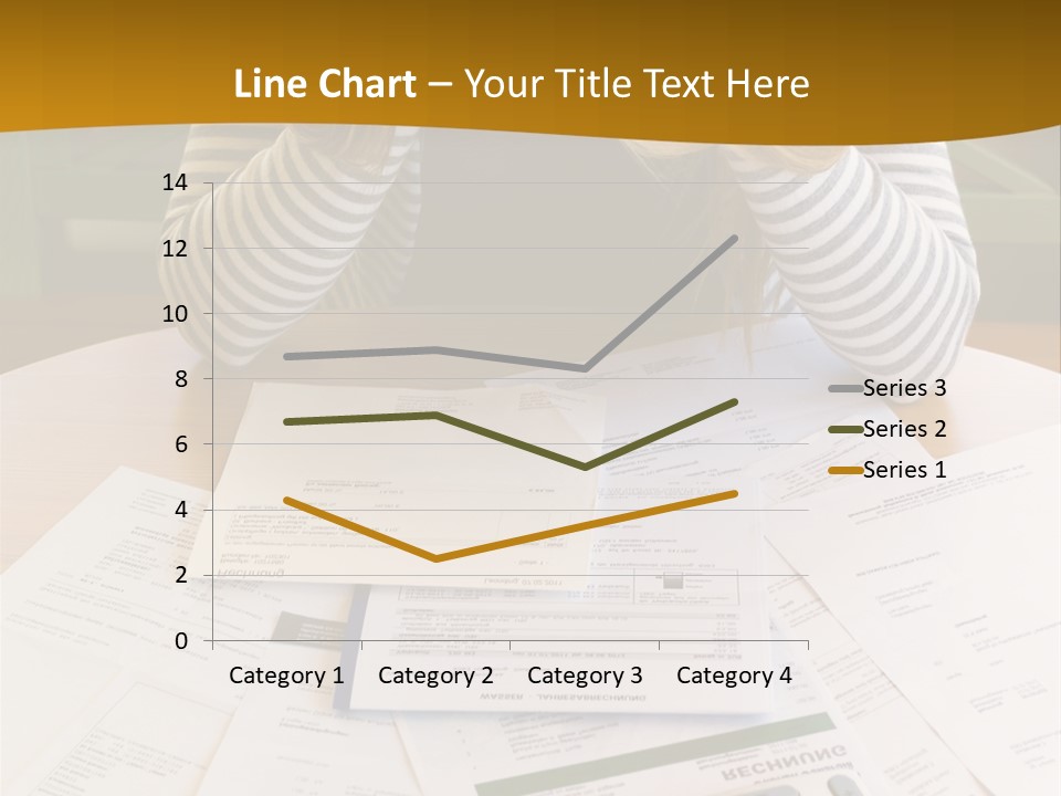 A Woman Sitting At A Table With A Calculator And Papers PowerPoint Template