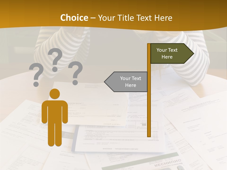 A Woman Sitting At A Table With A Calculator And Papers PowerPoint Template