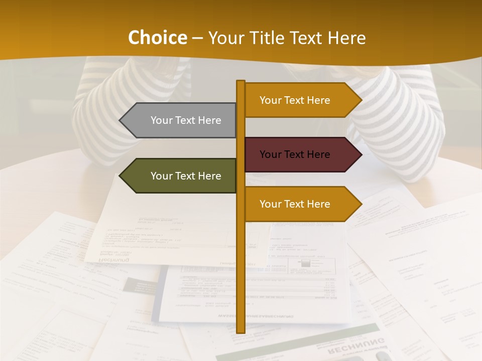 A Woman Sitting At A Table With A Calculator And Papers PowerPoint Template