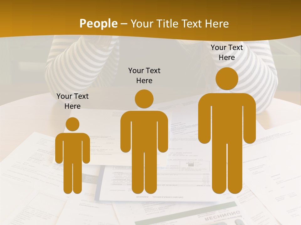 A Woman Sitting At A Table With A Calculator And Papers PowerPoint Template