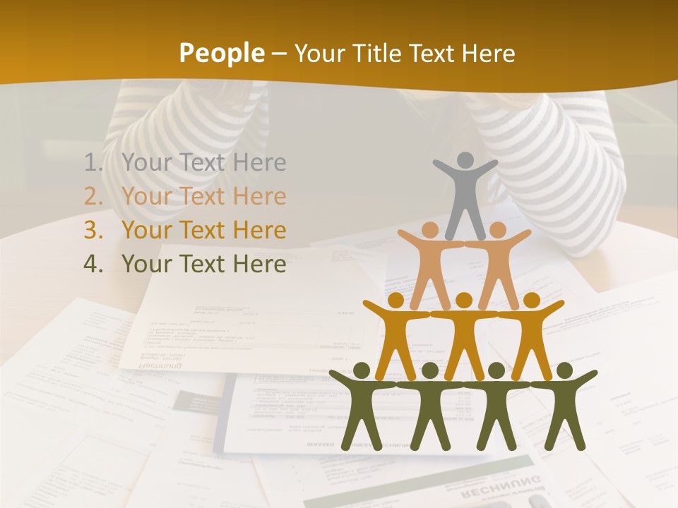 A Woman Sitting At A Table With A Calculator And Papers PowerPoint Template