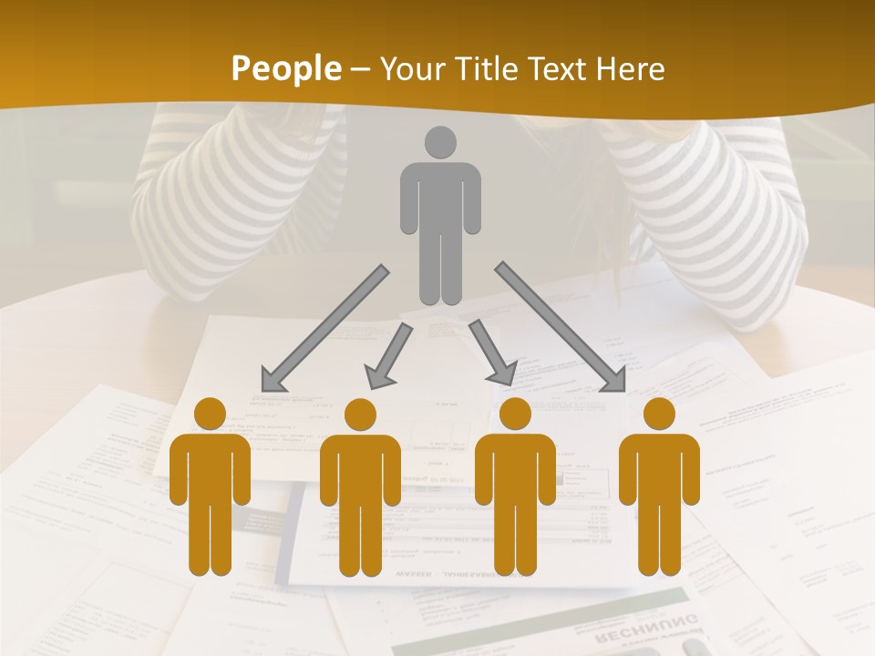 A Woman Sitting At A Table With A Calculator And Papers PowerPoint Template