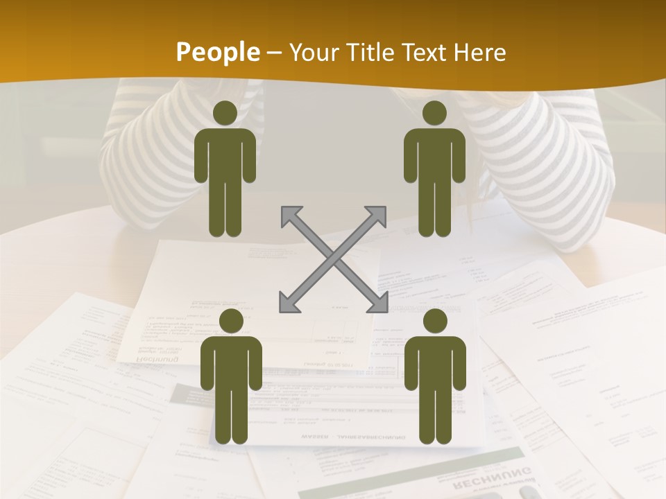 A Woman Sitting At A Table With A Calculator And Papers PowerPoint Template