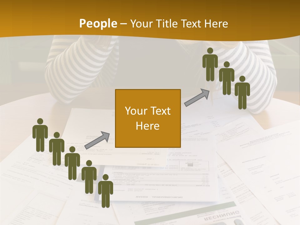 A Woman Sitting At A Table With A Calculator And Papers PowerPoint Template
