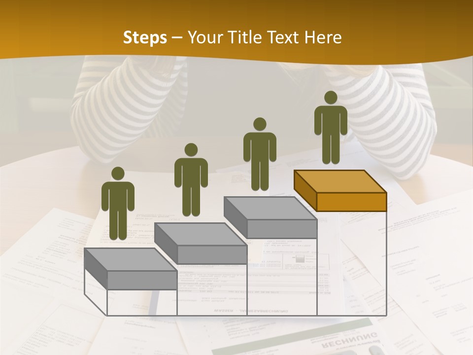 A Woman Sitting At A Table With A Calculator And Papers PowerPoint Template