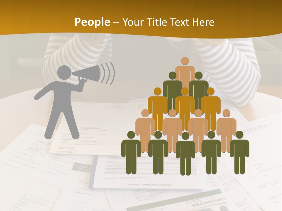 A Woman Sitting At A Table With A Calculator And Papers PowerPoint Template