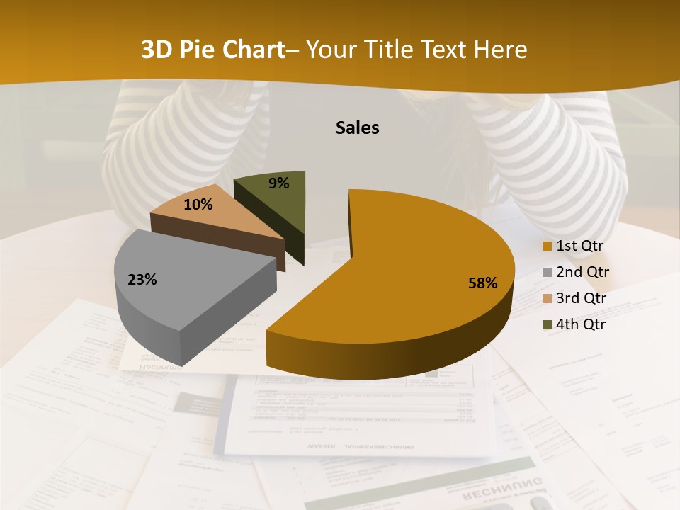 A Woman Sitting At A Table With A Calculator And Papers PowerPoint Template