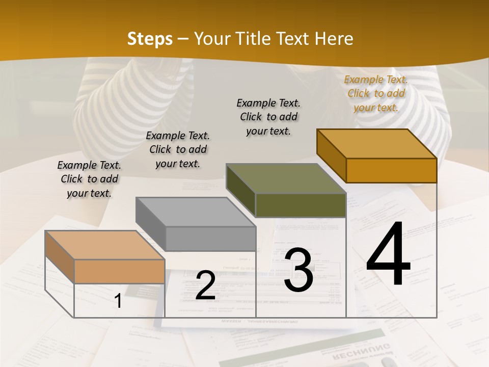 A Woman Sitting At A Table With A Calculator And Papers PowerPoint Template
