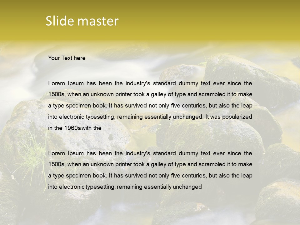 A Stream Of Water Surrounded By Rocks And Grass PowerPoint Template