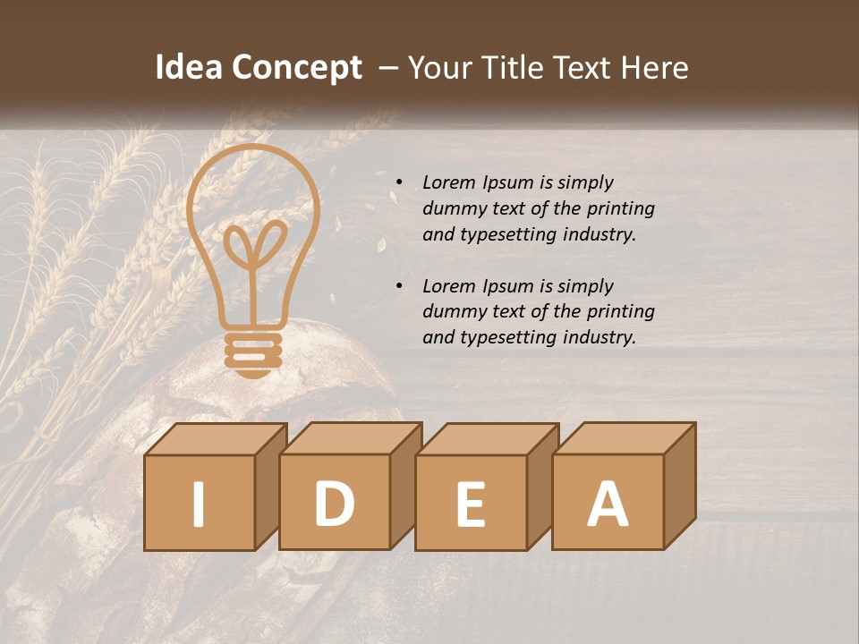 A Loaf Of Bread And Some Wheat On A Wooden Table PowerPoint Template