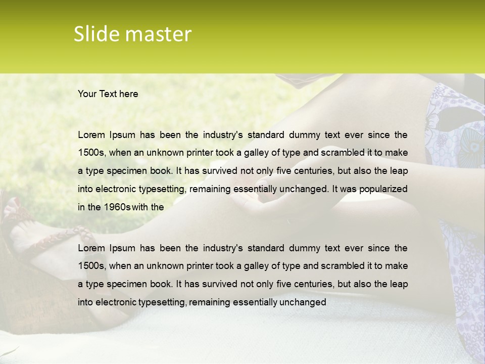 A Woman Is Sitting On The Grass With Her Foot On The Ground PowerPoint Template