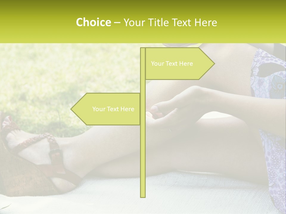 A Woman Is Sitting On The Grass With Her Foot On The Ground PowerPoint Template