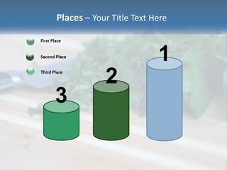 A Bunch Of Green Leaves On A Cutting Board With A Knife PowerPoint Template