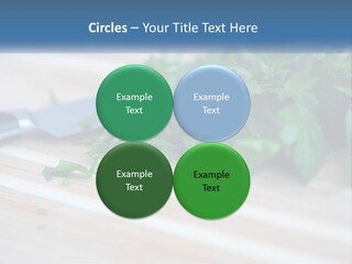 A Bunch Of Green Leaves On A Cutting Board With A Knife PowerPoint Template