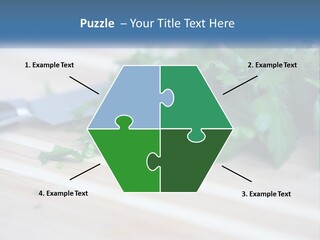 A Bunch Of Green Leaves On A Cutting Board With A Knife PowerPoint Template