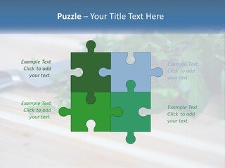 A Bunch Of Green Leaves On A Cutting Board With A Knife PowerPoint Template