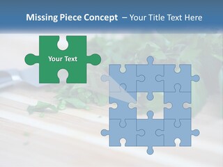 A Bunch Of Green Leaves On A Cutting Board With A Knife PowerPoint Template