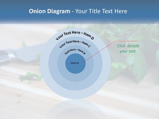 A Bunch Of Green Leaves On A Cutting Board With A Knife PowerPoint Template