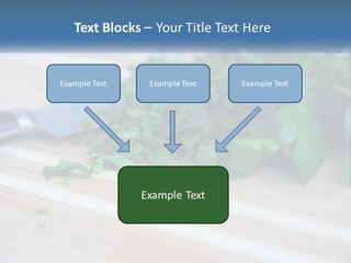 A Bunch Of Green Leaves On A Cutting Board With A Knife PowerPoint Template