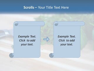 A Bunch Of Green Leaves On A Cutting Board With A Knife PowerPoint Template