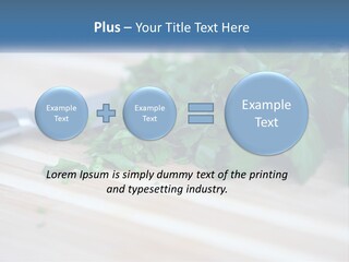 A Bunch Of Green Leaves On A Cutting Board With A Knife PowerPoint Template