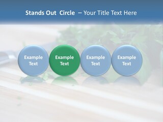 A Bunch Of Green Leaves On A Cutting Board With A Knife PowerPoint Template