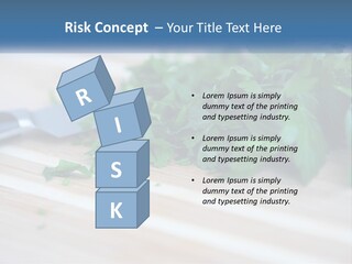 A Bunch Of Green Leaves On A Cutting Board With A Knife PowerPoint Template