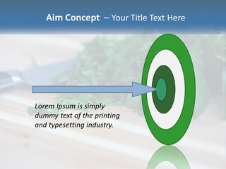 A Bunch Of Green Leaves On A Cutting Board With A Knife PowerPoint Template