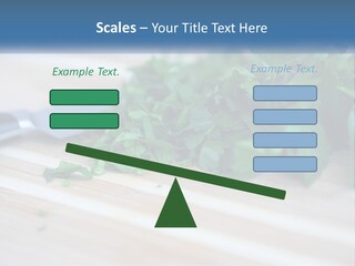 A Bunch Of Green Leaves On A Cutting Board With A Knife PowerPoint Template