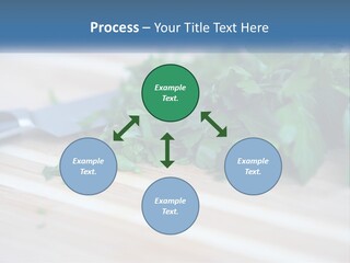 A Bunch Of Green Leaves On A Cutting Board With A Knife PowerPoint Template