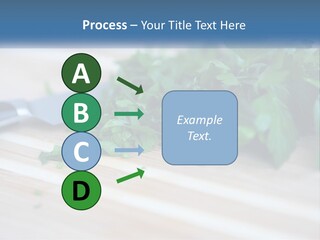 A Bunch Of Green Leaves On A Cutting Board With A Knife PowerPoint Template