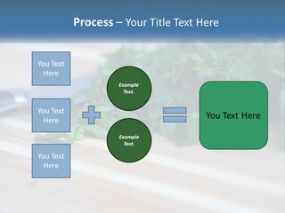 A Bunch Of Green Leaves On A Cutting Board With A Knife PowerPoint Template