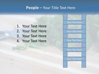 A Bunch Of Green Leaves On A Cutting Board With A Knife PowerPoint Template