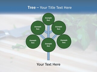 A Bunch Of Green Leaves On A Cutting Board With A Knife PowerPoint Template