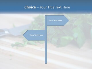 A Bunch Of Green Leaves On A Cutting Board With A Knife PowerPoint Template