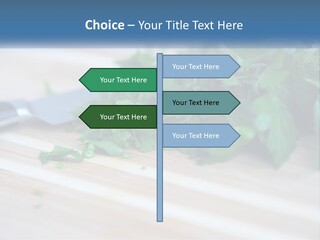 A Bunch Of Green Leaves On A Cutting Board With A Knife PowerPoint Template