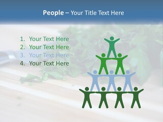 A Bunch Of Green Leaves On A Cutting Board With A Knife PowerPoint Template