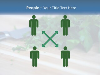 A Bunch Of Green Leaves On A Cutting Board With A Knife PowerPoint Template