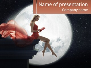 A Woman In A Red Dress Is Sitting On A Ledge PowerPoint Template