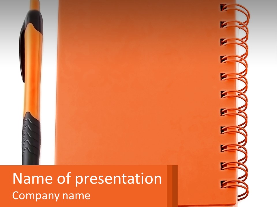 An Orange Notebook With A Pen On Top Of It PowerPoint Template