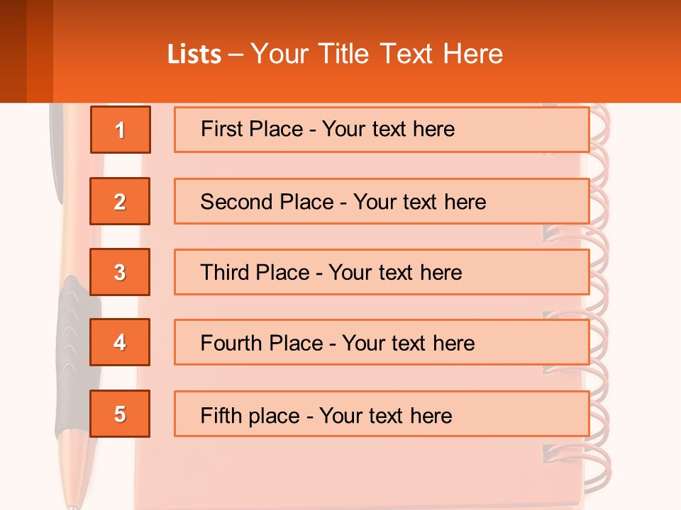 An Orange Notebook With A Pen On Top Of It PowerPoint Template