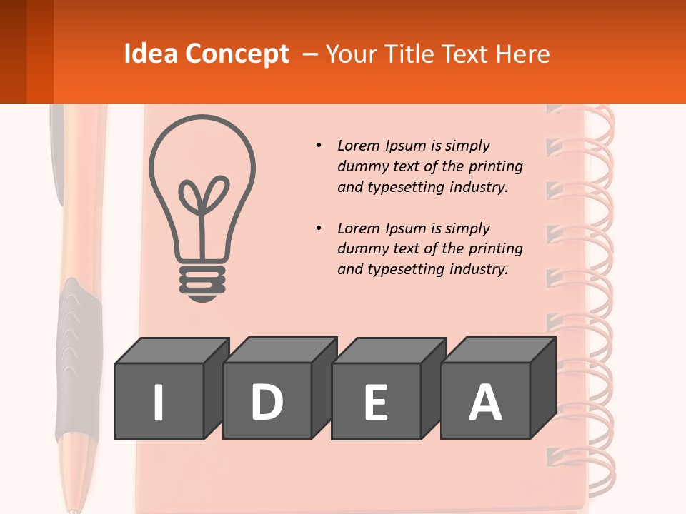 An Orange Notebook With A Pen On Top Of It PowerPoint Template