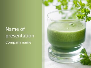 A Green Smoothie In A Glass With Parsley On The Side PowerPoint Template