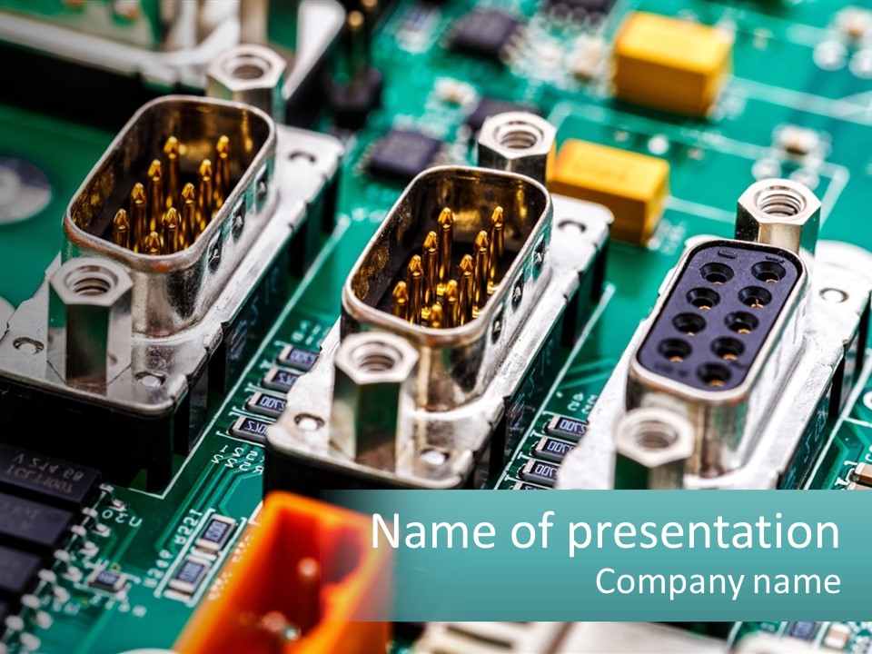 A Close Up Of A Computer Motherboard With Wires PowerPoint Template
