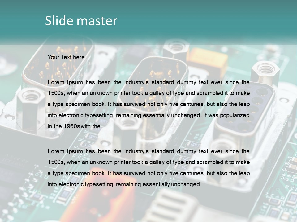 A Close Up Of A Computer Motherboard With Wires PowerPoint Template