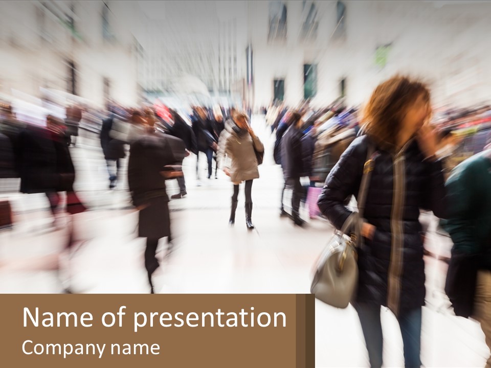 A Group Of People Walking Through A Building PowerPoint Template